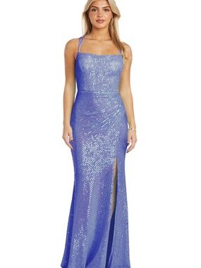 Morgan & Co. Lavender Sequin Prom Gown with Thigh Slit